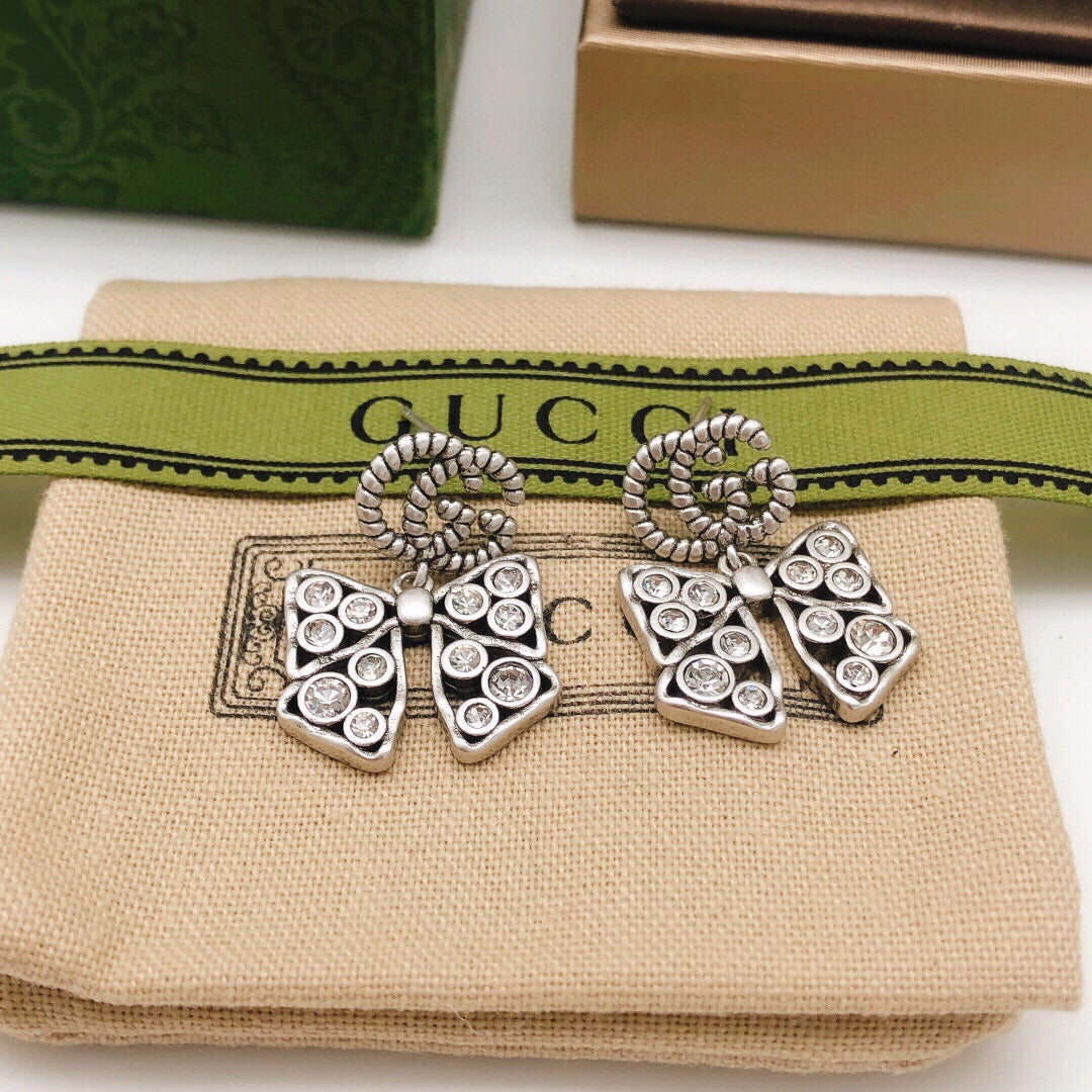 Gucci Double G Butterfly Gold-Tone Silver-Tone Earrings – Style 02 - image 2