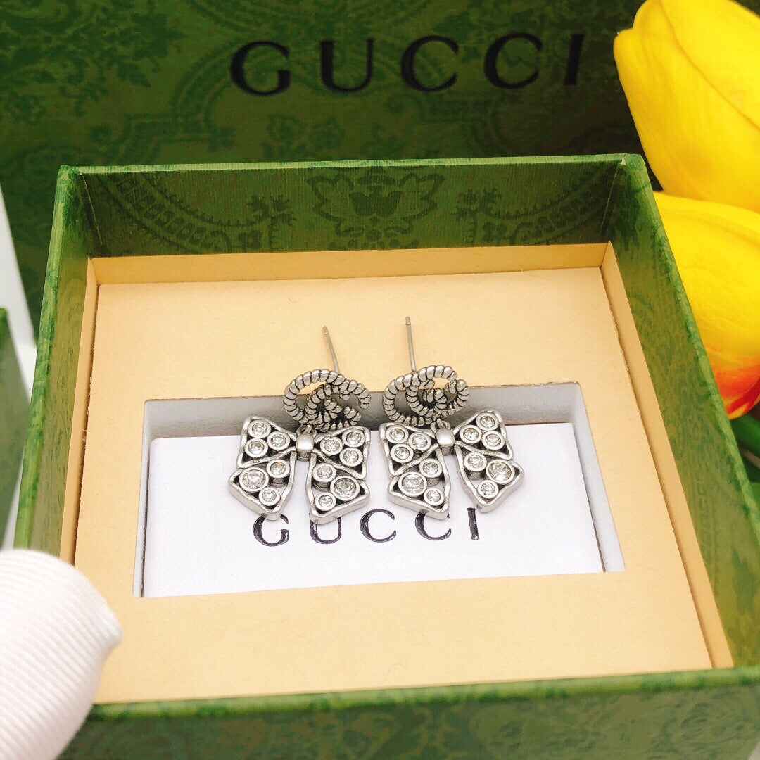 Gucci Double G Butterfly Gold-Tone Silver-Tone Earrings – Style 02 - image 5