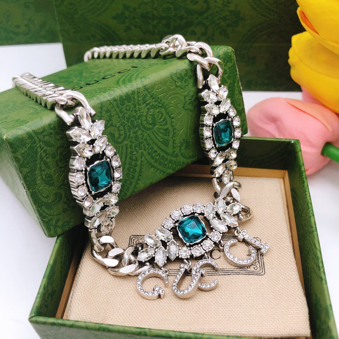 Gucci Double G Crystal Blue Necklace - image 4