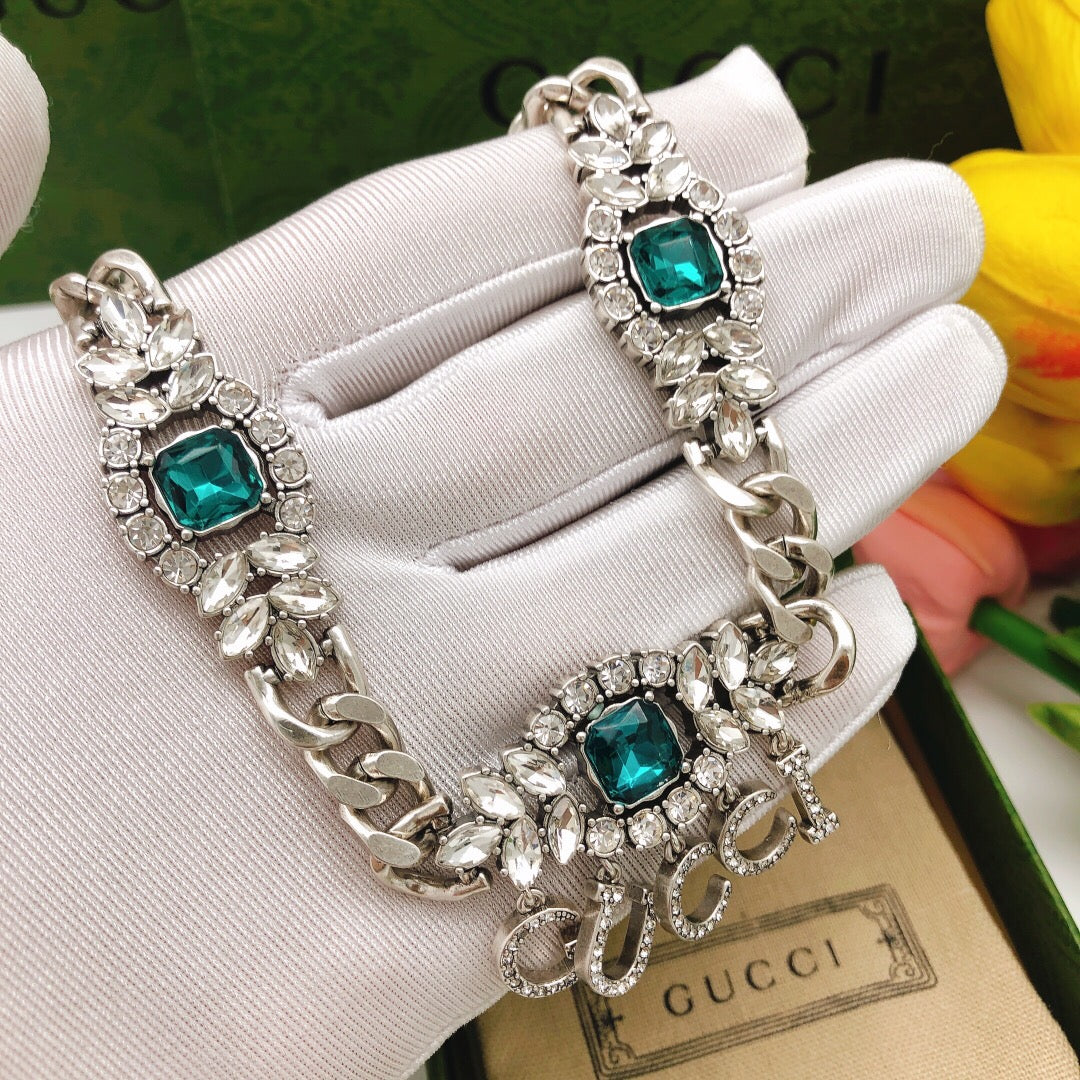Gucci Double G Crystal Blue Necklace - image 5