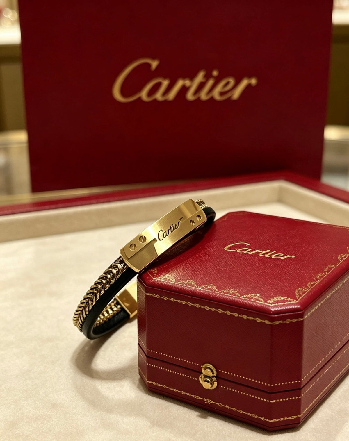 Cartier Style 247 gold-tone leather strap bracelet view 8