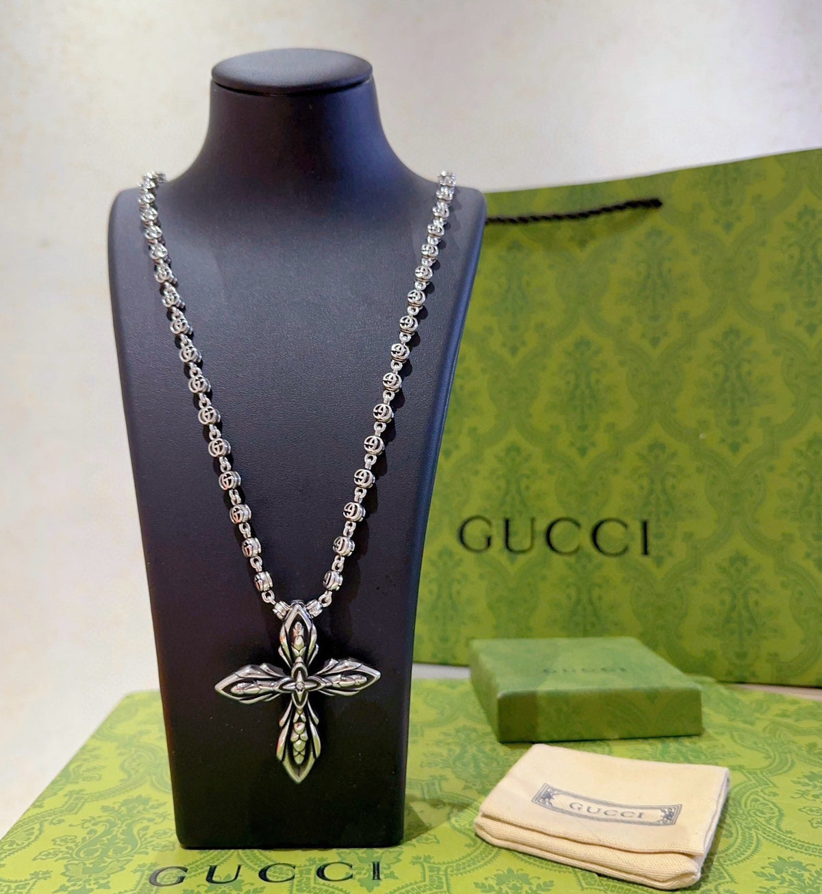 Gucci Anger Forest Chain Distressed Vintage Silver-Tone Necklace – Style 40 - image 5