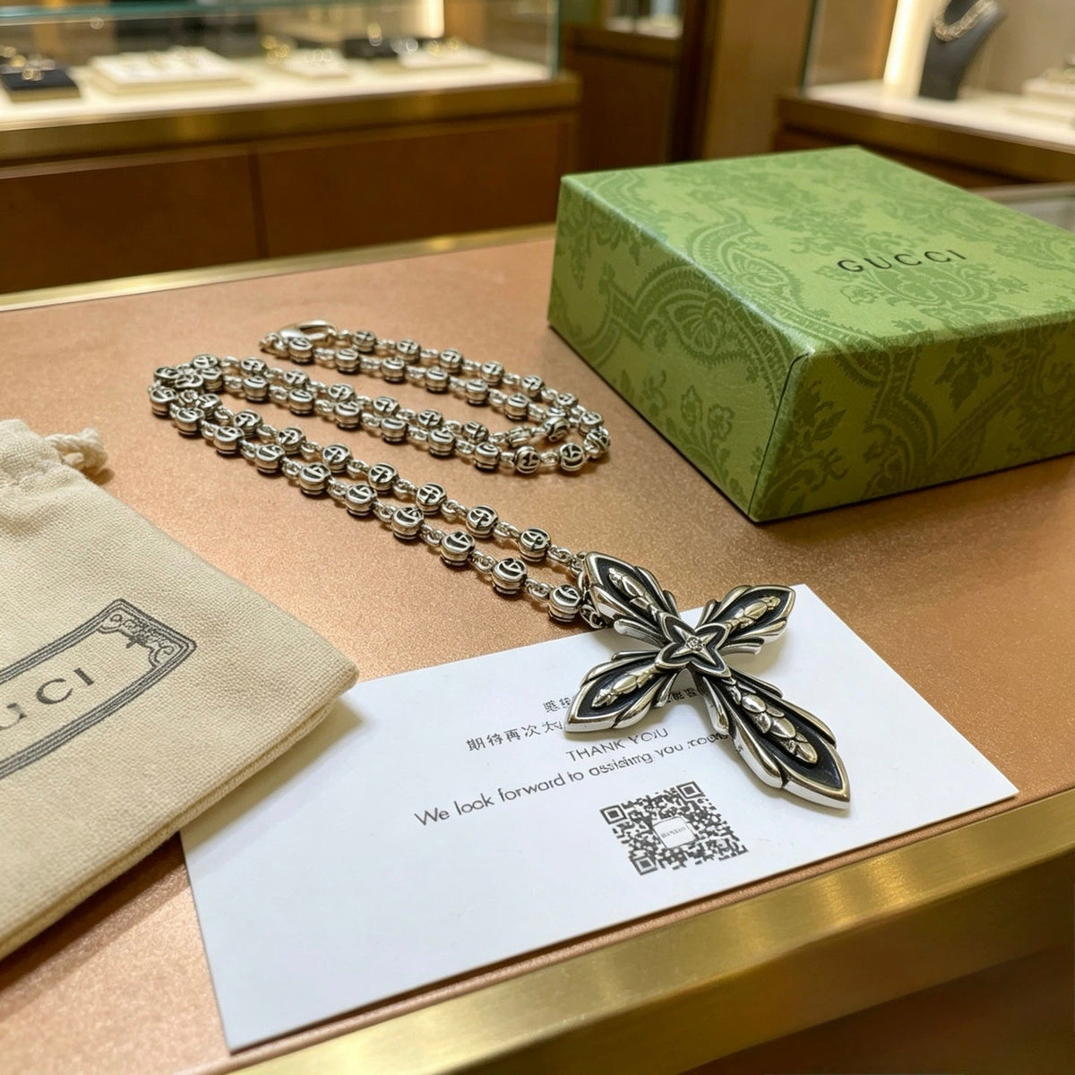 Gucci Anger Forest Chain Distressed Vintage Silver-Tone Necklace – Style 40 - image 7