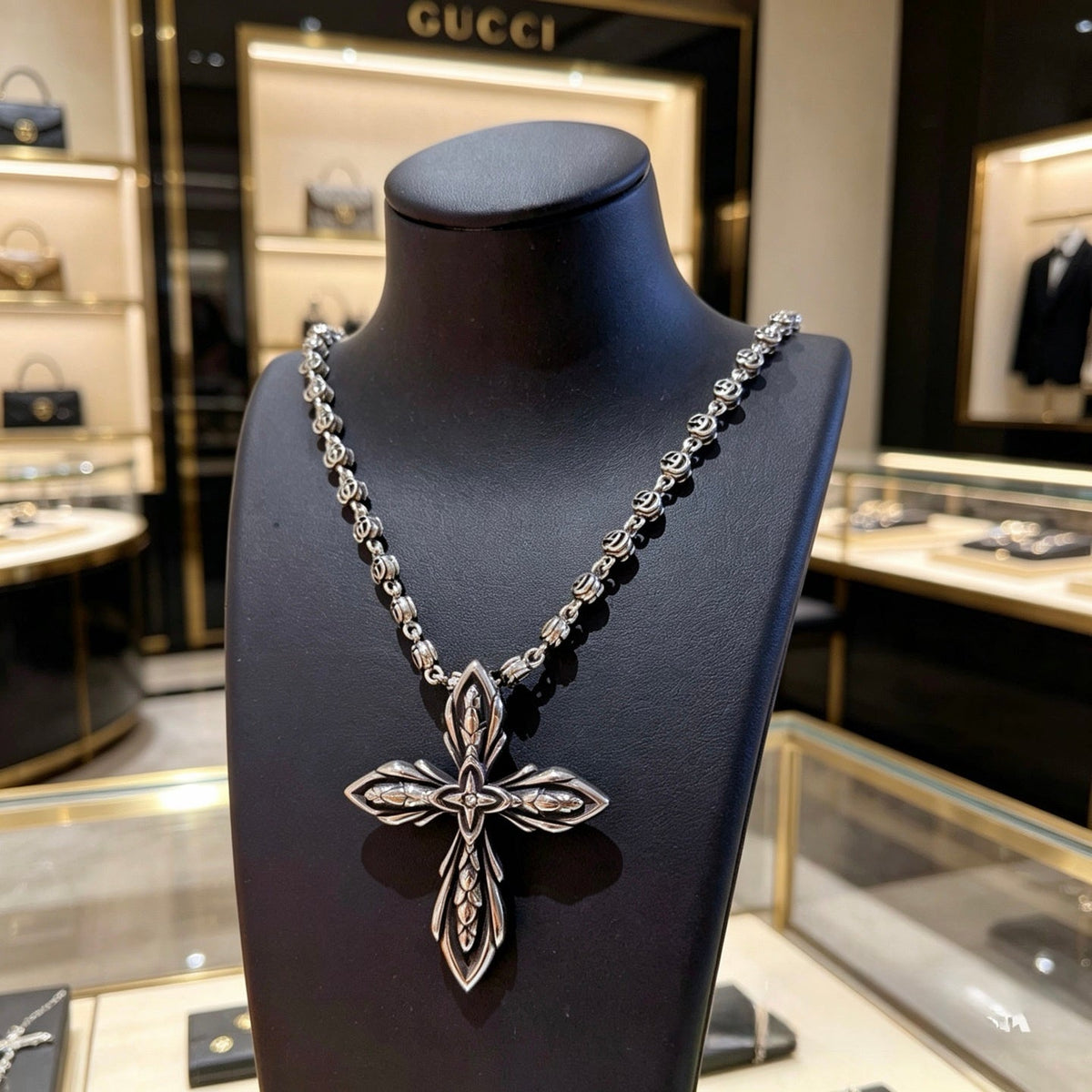 Gucci Anger Forest Chain Distressed Vintage Silver-Tone Necklace – Style 40 - image 2