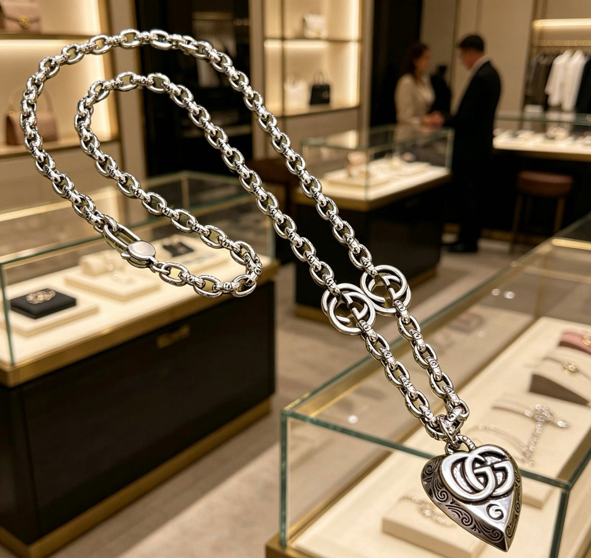 Gucci Anger Forest Chain Distressed Vintage Silver-Tone Necklace – Style 38 - image 8