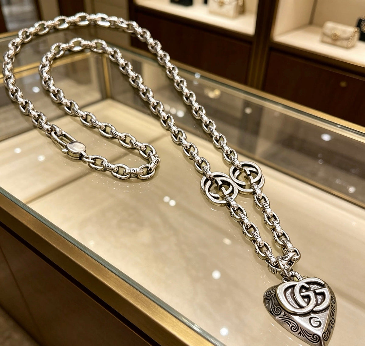Gucci Anger Forest Chain Distressed Vintage Silver-Tone Necklace – Style 38 - image 4