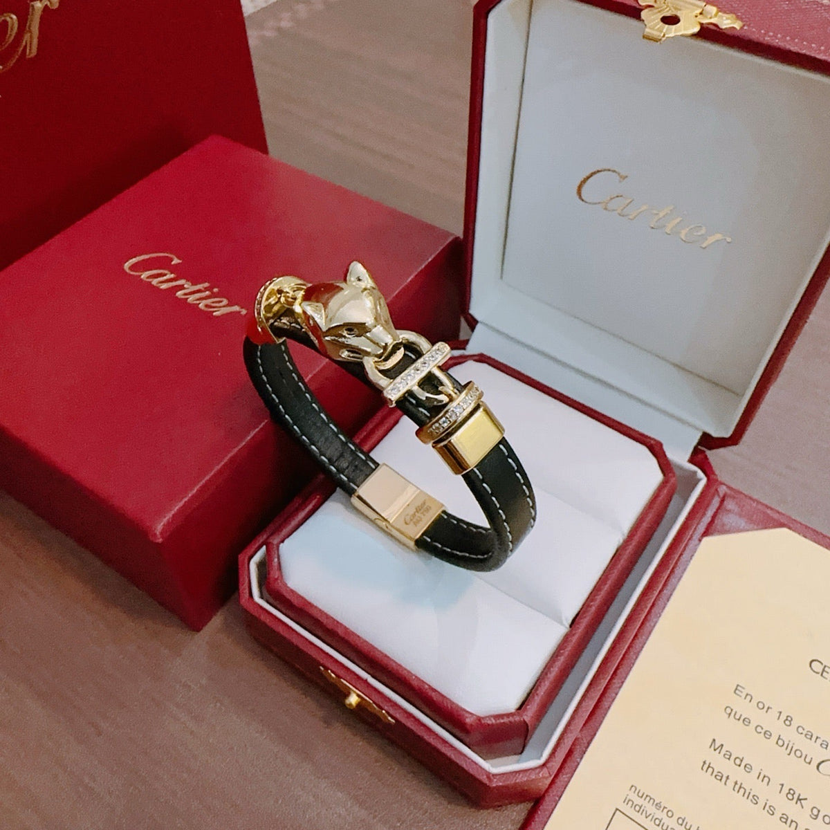 Cartier Style 265 gold-tone leather strap bracelet view 6
