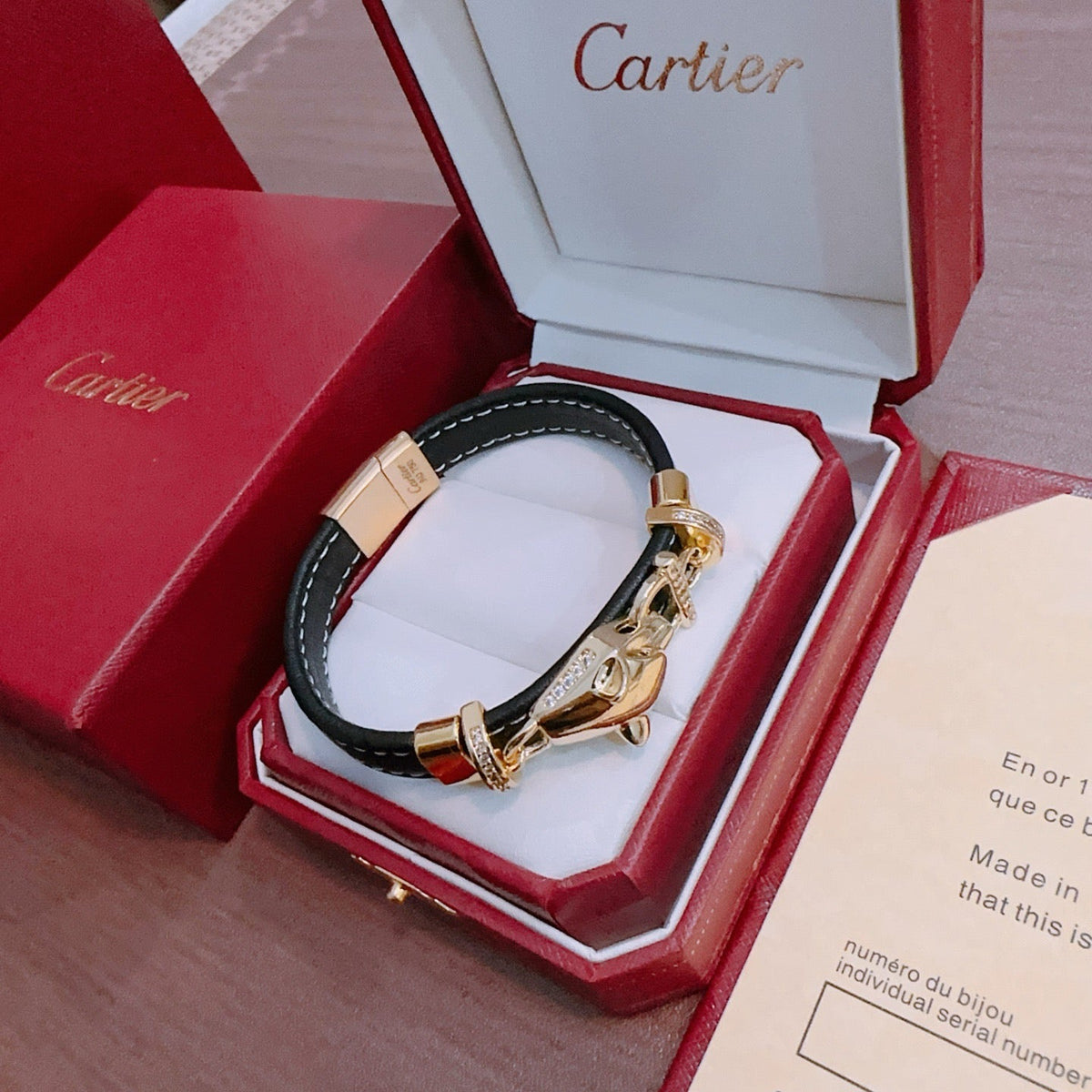 Cartier Style 265 gold-tone leather strap bracelet view 2