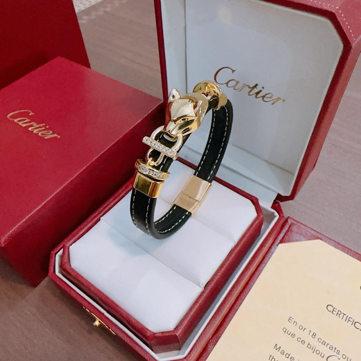 Cartier Style 265 gold-tone leather strap bracelet view 3