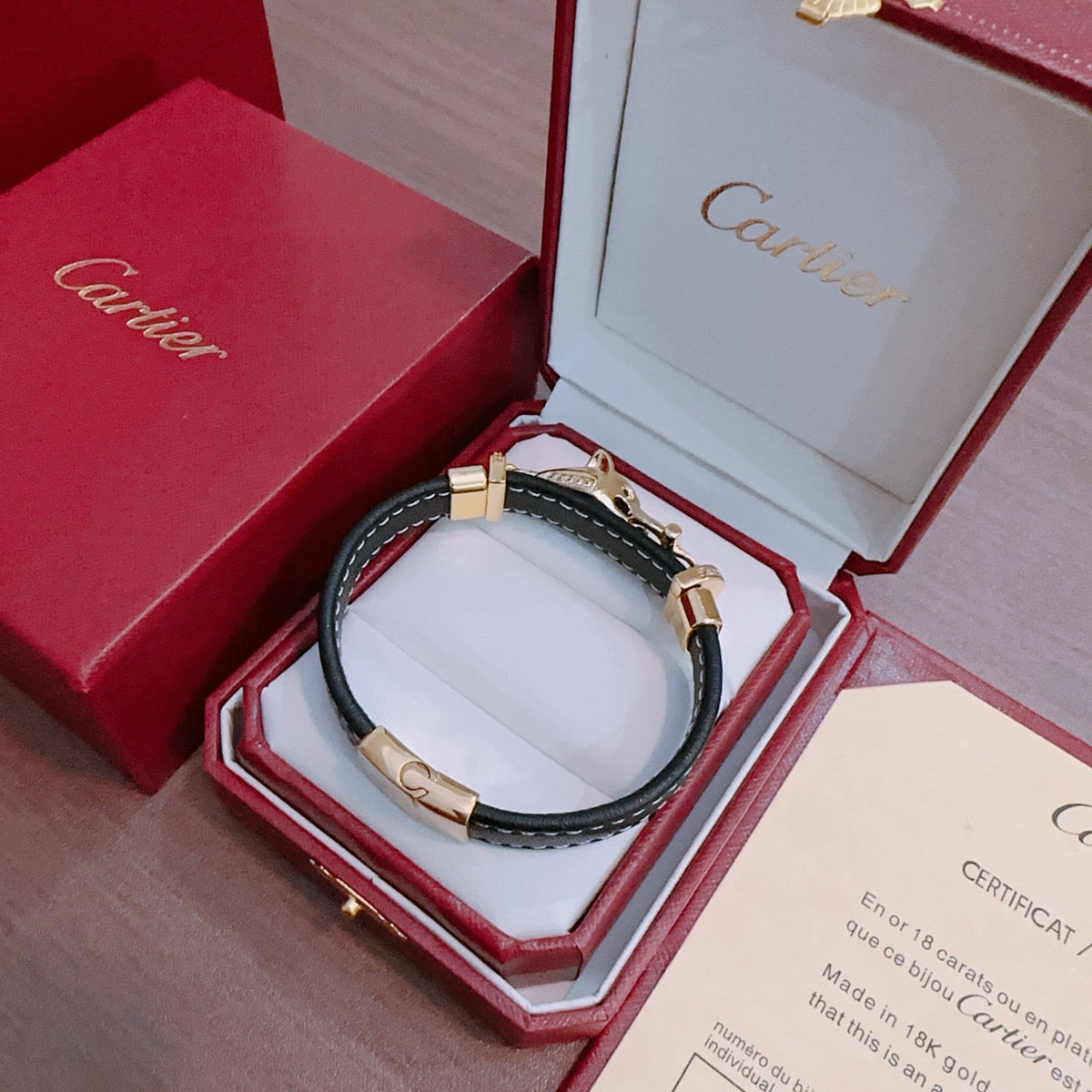 Cartier Style 265 gold-tone leather strap bracelet view 4