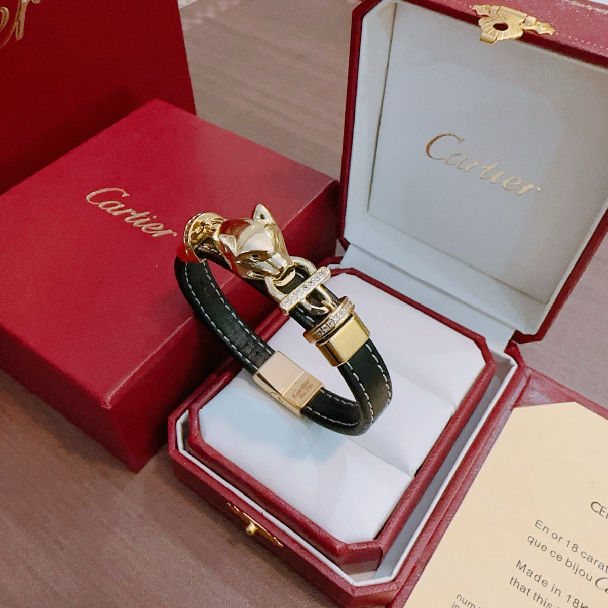 Cartier Style 265 Gold-Tone Leather-Strap Bracelet Bracelets
