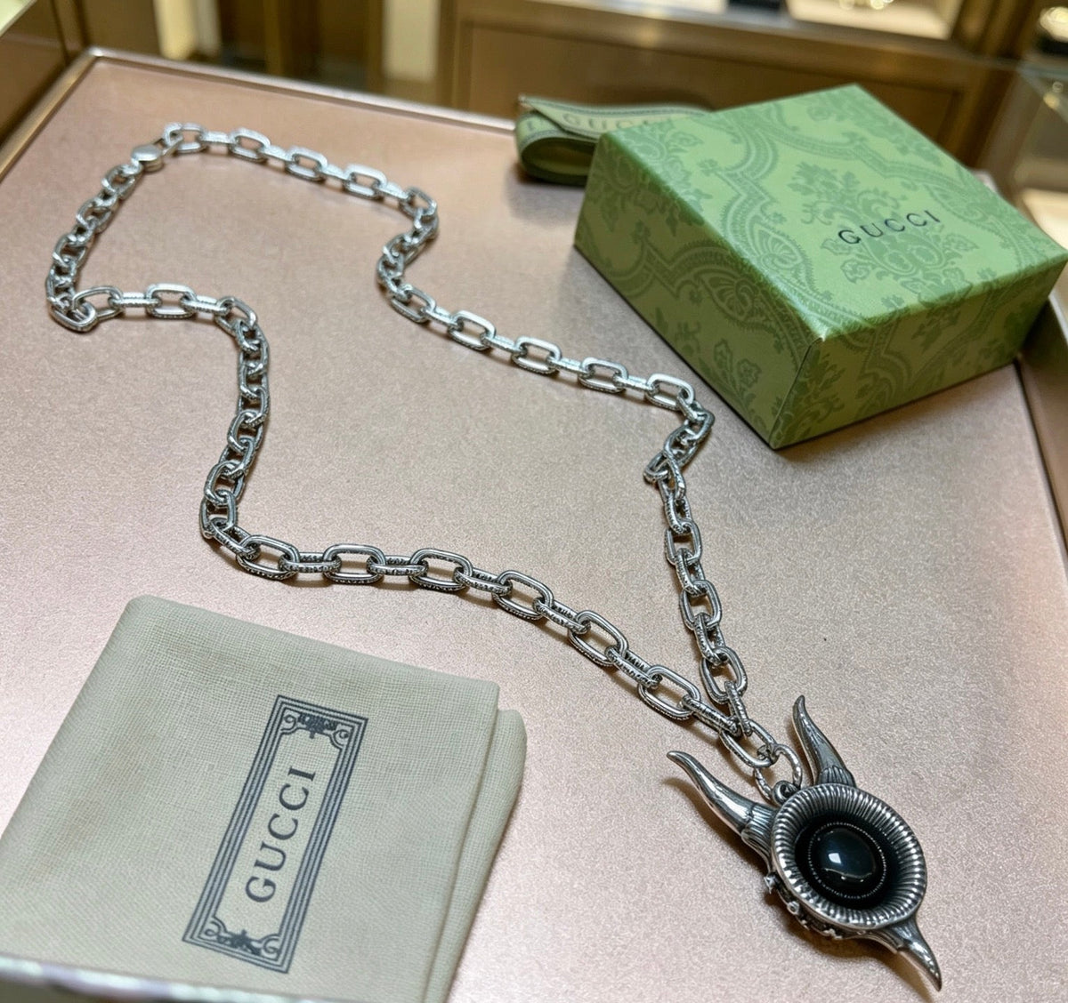 Gucci Anger Forest Chain Distressed Vintage Silver-Tone Necklace – Style 56 - image 7