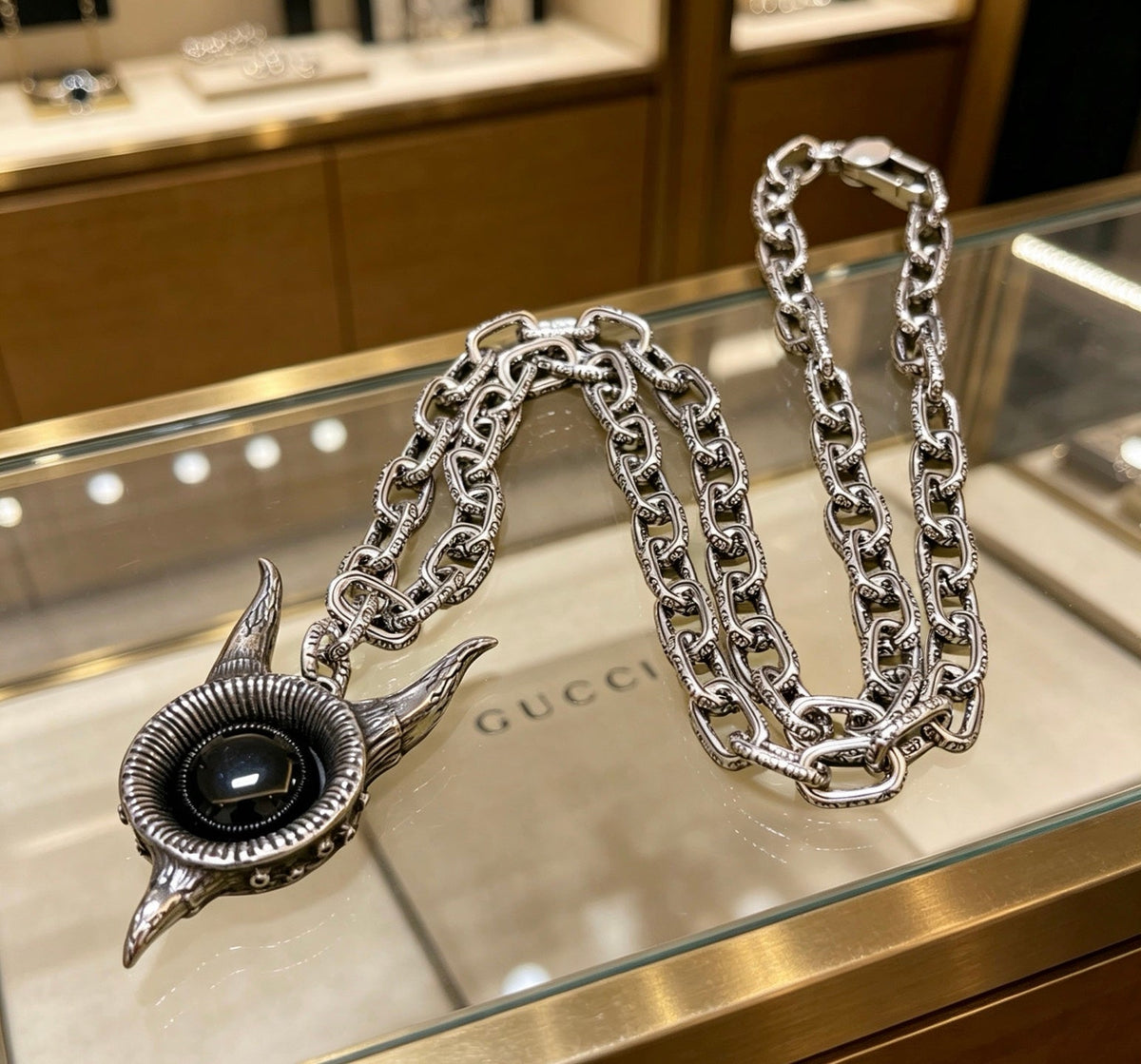 Gucci Anger Forest Chain Distressed Vintage Silver-Tone Necklace – Style 56 - image 5