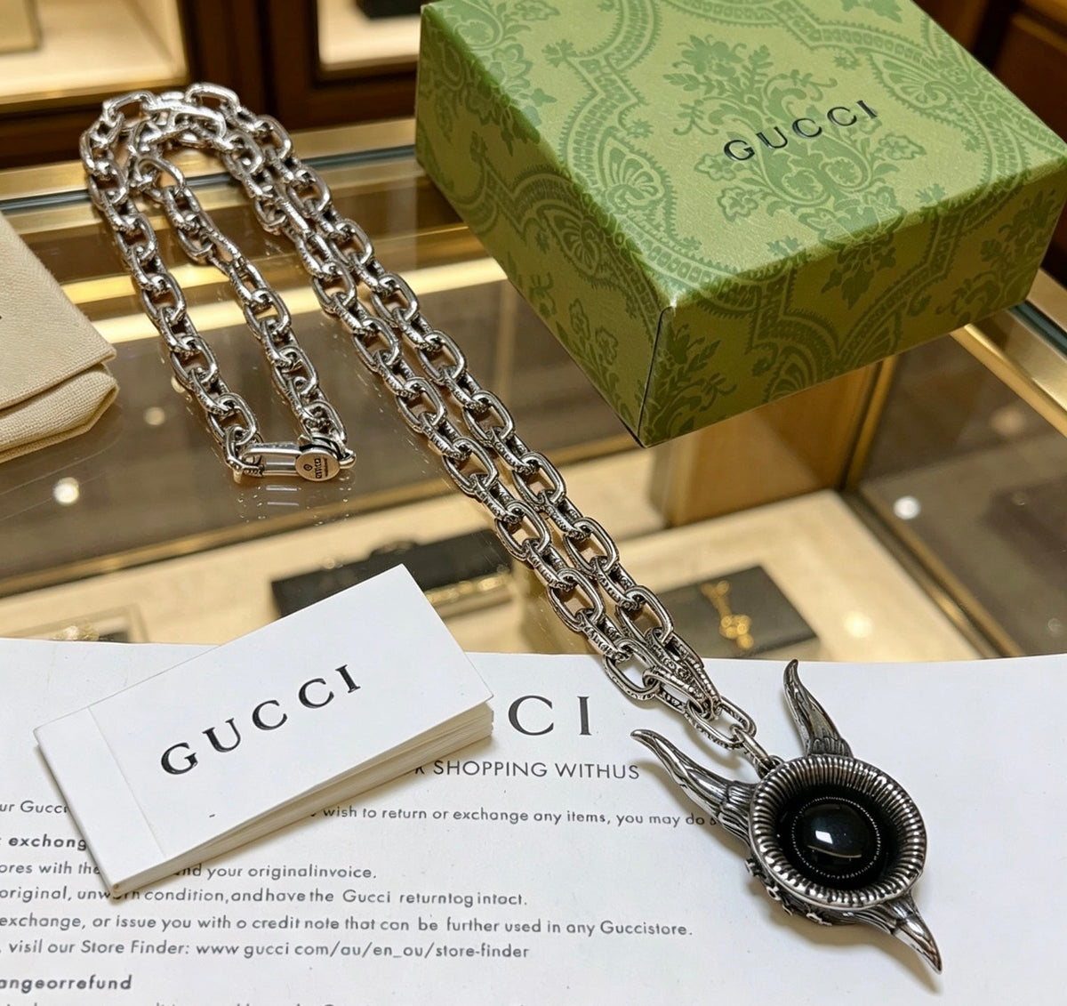 Gucci Anger Forest Chain Distressed Vintage Silver-Tone Necklace – Style 56 - image 2