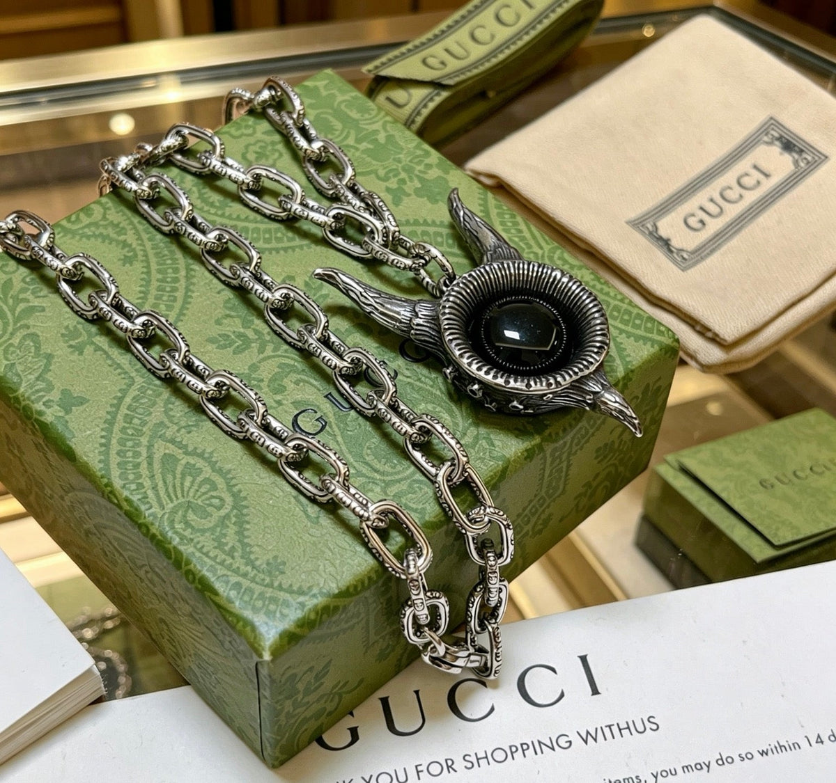 Gucci Anger Forest Chain Distressed Vintage Silver-Tone Necklace – Style 56 - image 4