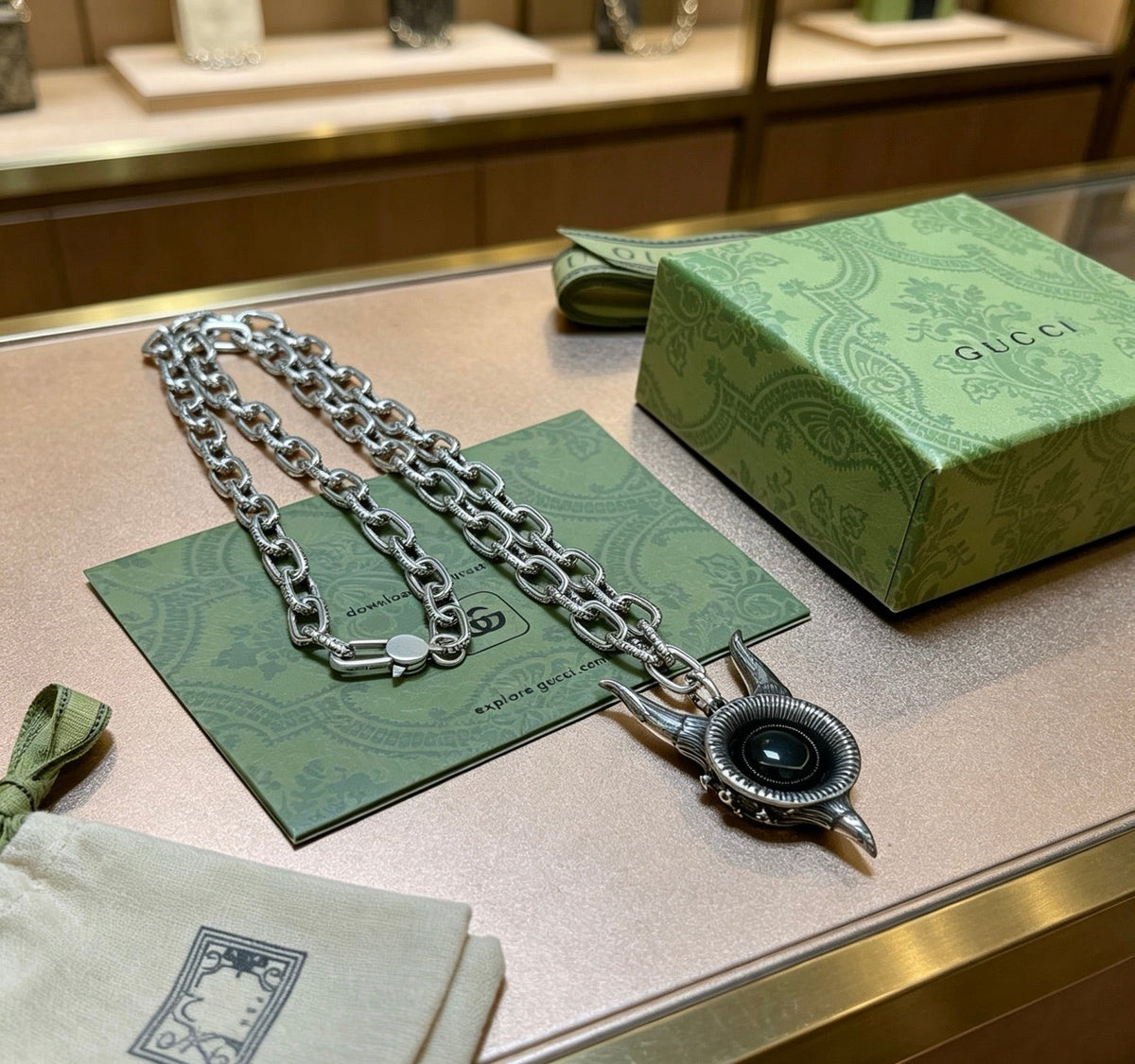 Gucci Anger Forest Chain Distressed Vintage Silver-Tone Necklace – Style 56 - image 8