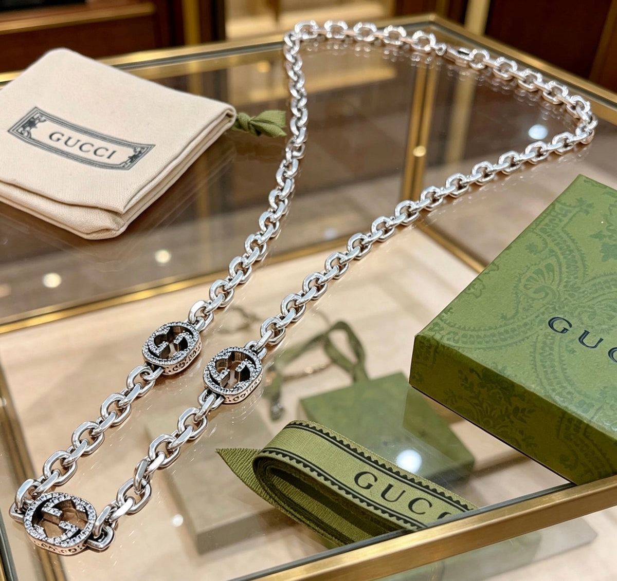 Gucci Anger Forest Pavé Crystal Chain Distressed Necklace - image 3