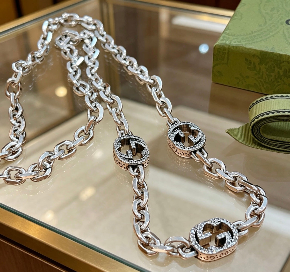 Gucci Anger Forest Pavé Crystal Chain Distressed Necklace - image 2