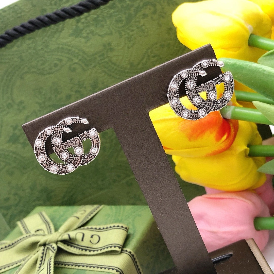 Gucci Double G Crystal Vintage-Inspired Silver-Tone Stud Earrings - image 6