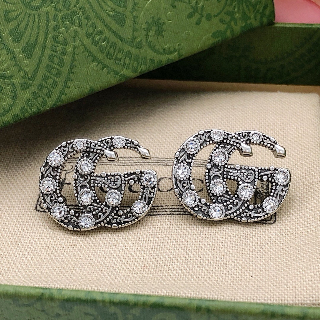 Gucci Double G Crystal Vintage-Inspired Silver-Tone Stud Earrings - image 5
