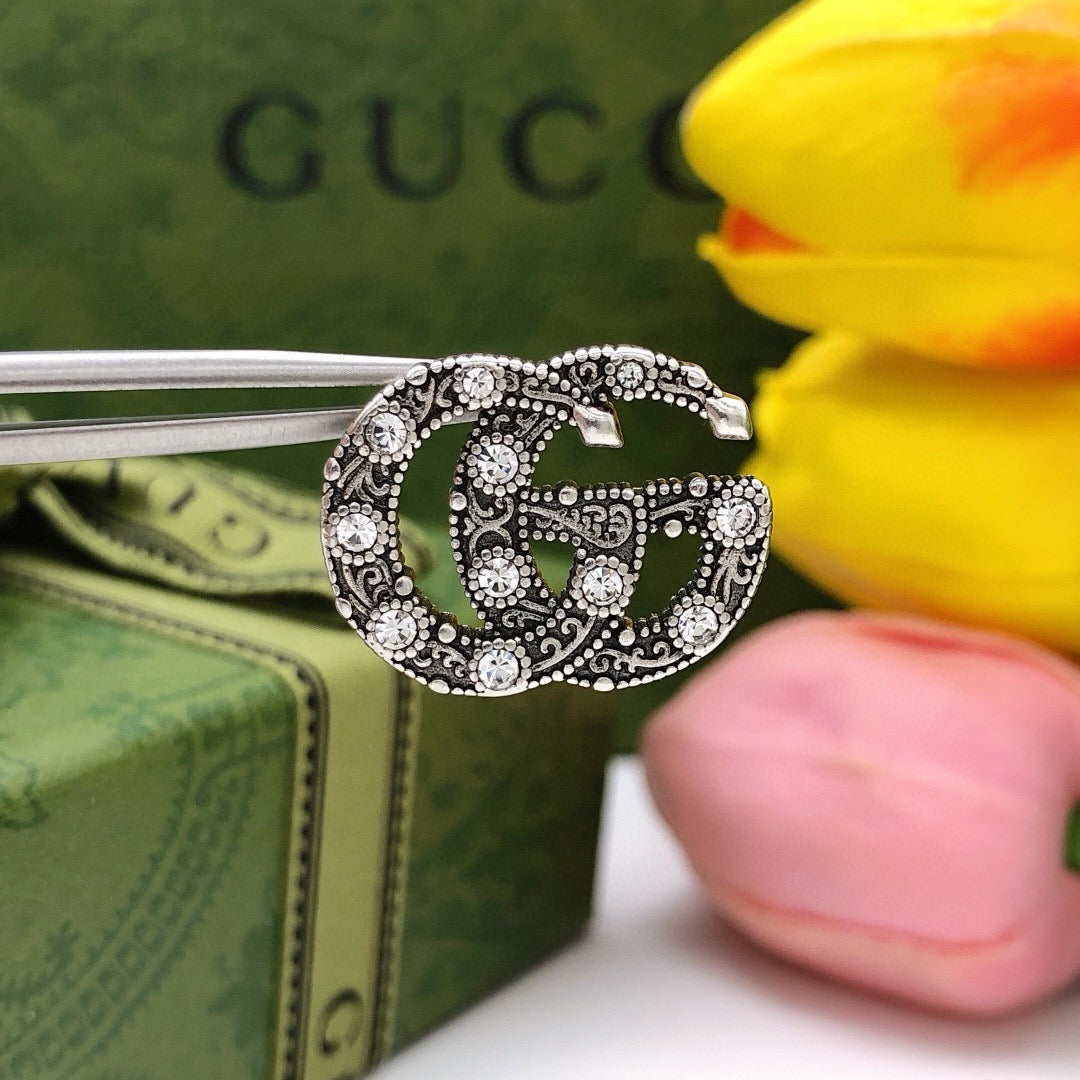 Gucci Double G Crystal Vintage-Inspired Silver-Tone Stud Earrings - image 7