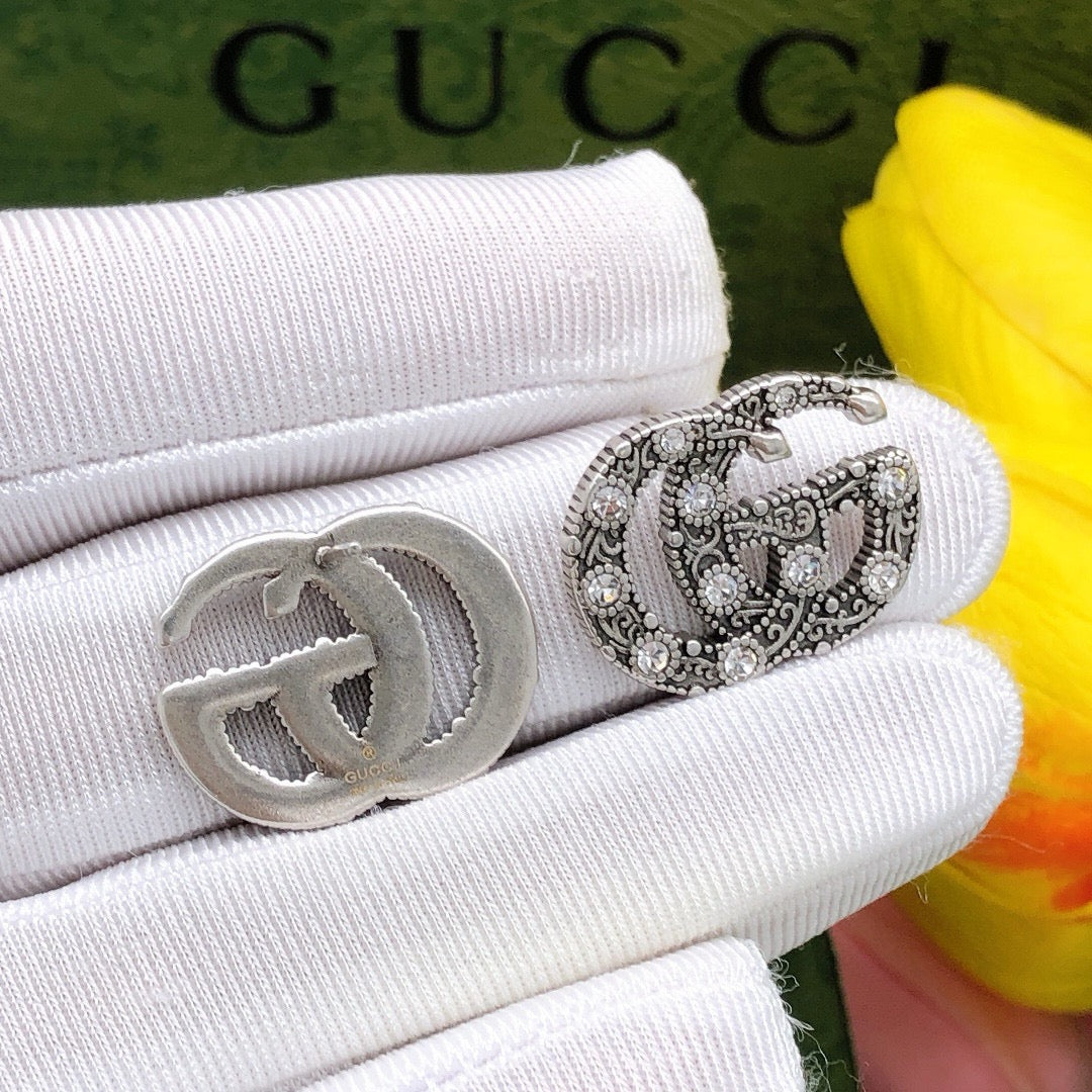 Gucci Double G Crystal Vintage-Inspired Silver-Tone Stud Earrings - image 3