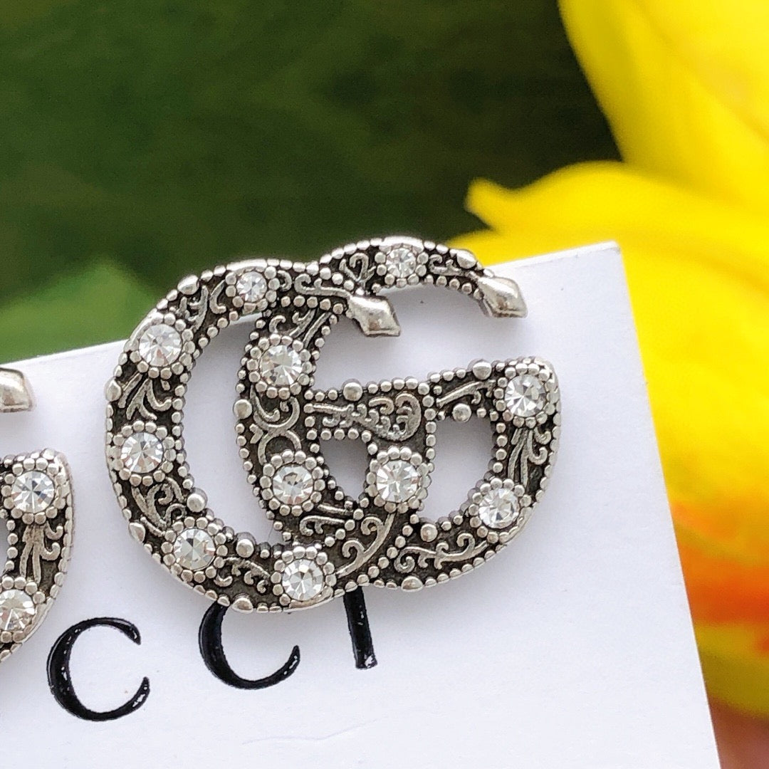 Gucci Double G Crystal Vintage-Inspired Silver-Tone Stud Earrings - image 2