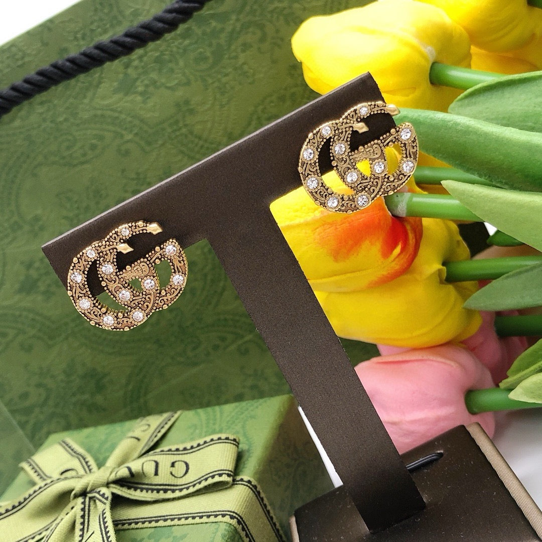 Gucci Double G Crystal Vintage-Inspired Gold-Tone Stud Earrings - image 6