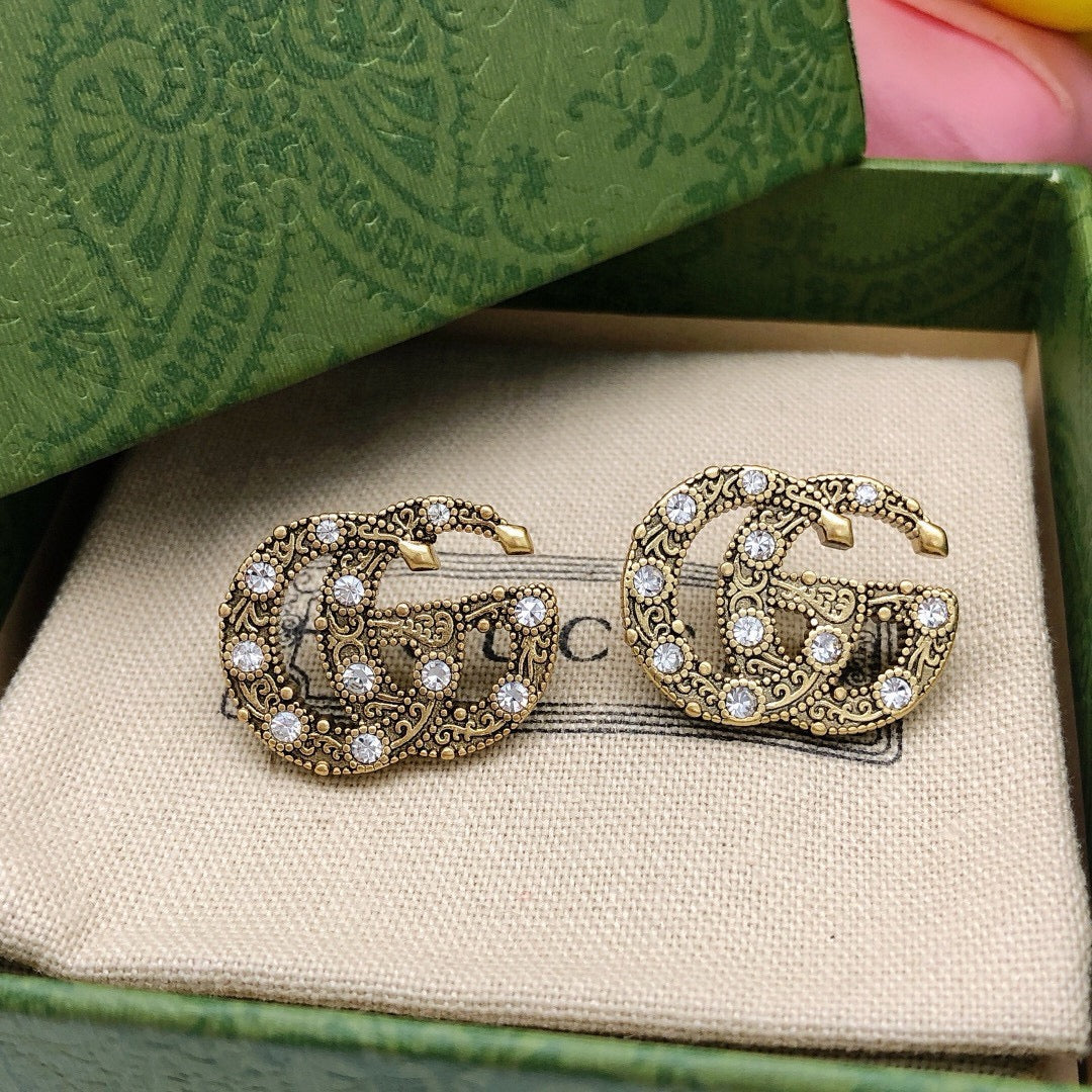 Gucci Double G Crystal Vintage-Inspired Gold-Tone Stud Earrings - image 2