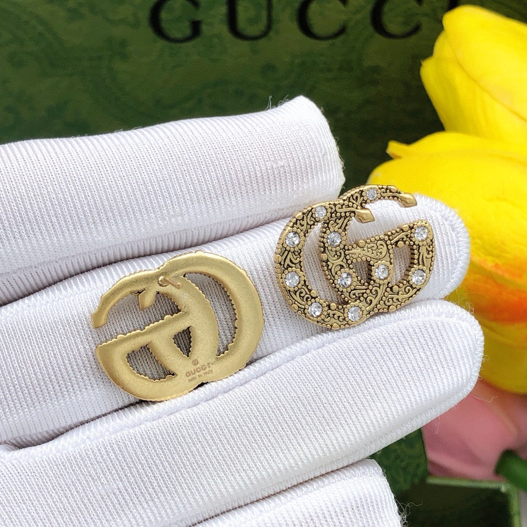 Gucci Double G Crystal Vintage-Inspired Gold-Tone Stud Earrings - image 4