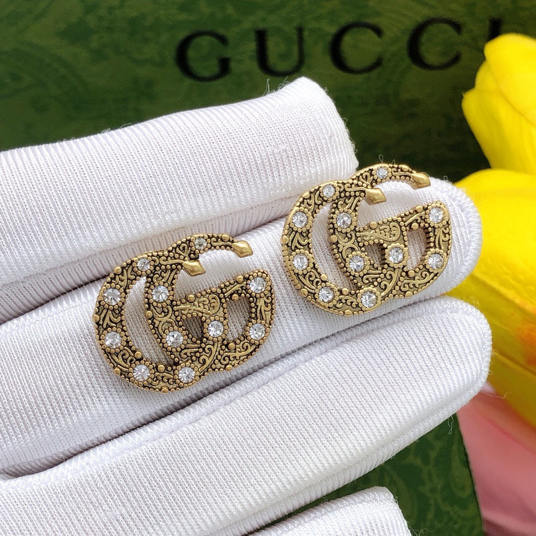 Gucci Double G Crystal Vintage-Inspired Gold-Tone Stud Earrings - image 3
