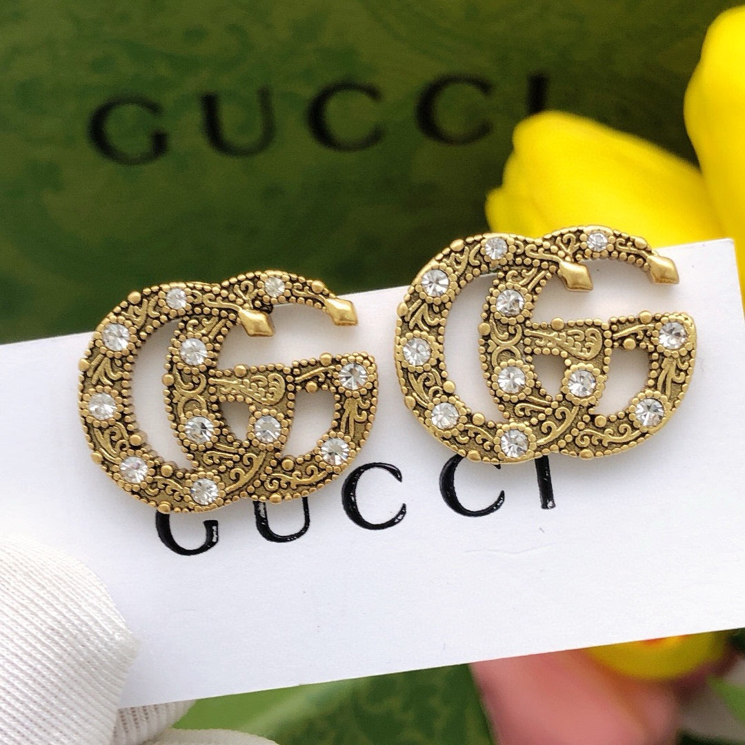 Gucci Double G Crystal Vintage-Inspired Gold-Tone Stud Earrings - image 5
