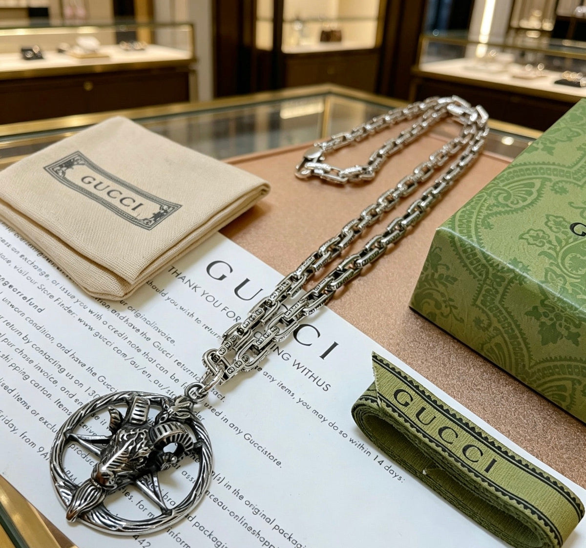 Gucci Anger Forest Chain Distressed Vintage Silver-Tone Necklace – Style 57 - image 6
