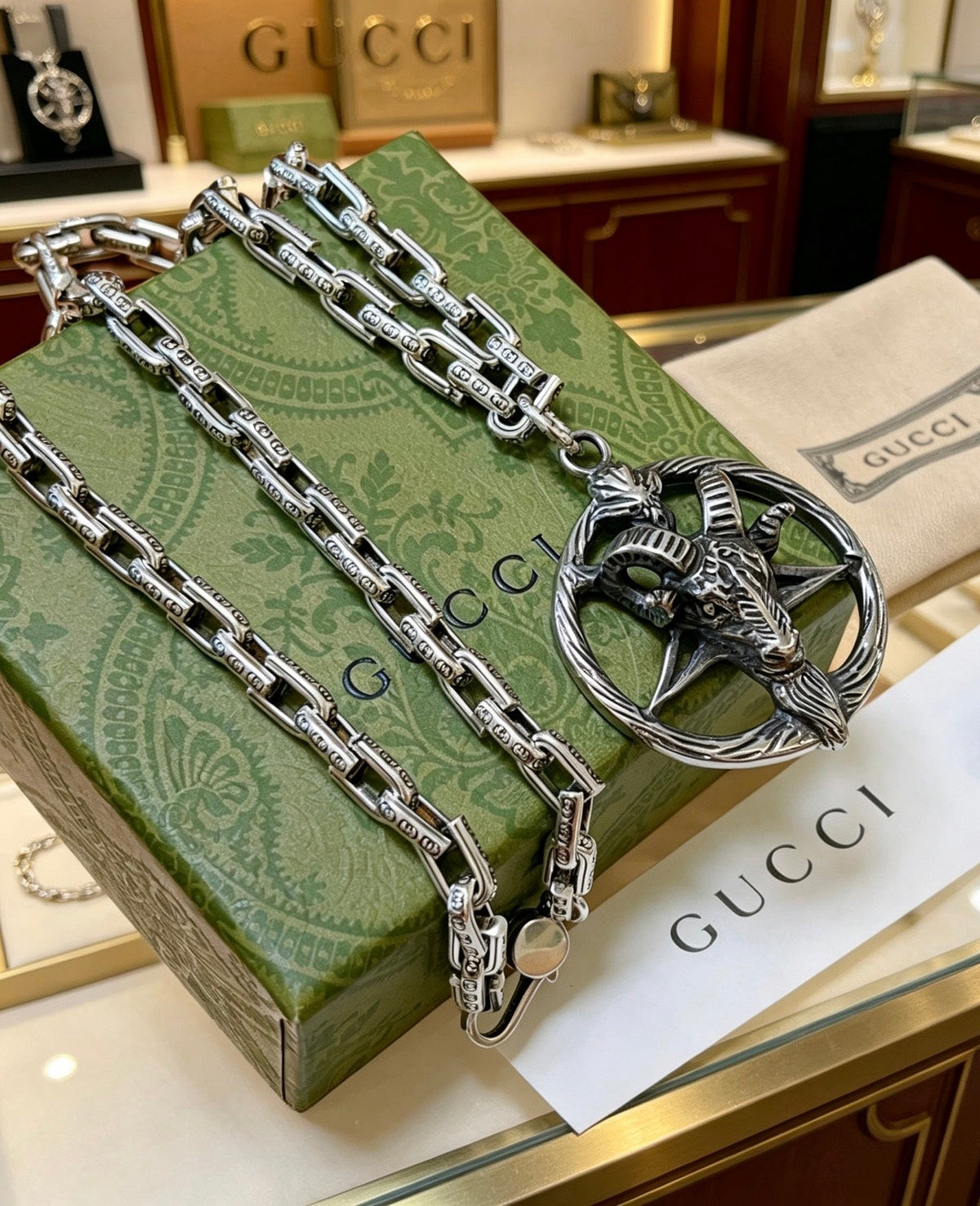 Gucci Anger Forest Chain Distressed Vintage Silver-Tone Necklace – Style 57 - image 2