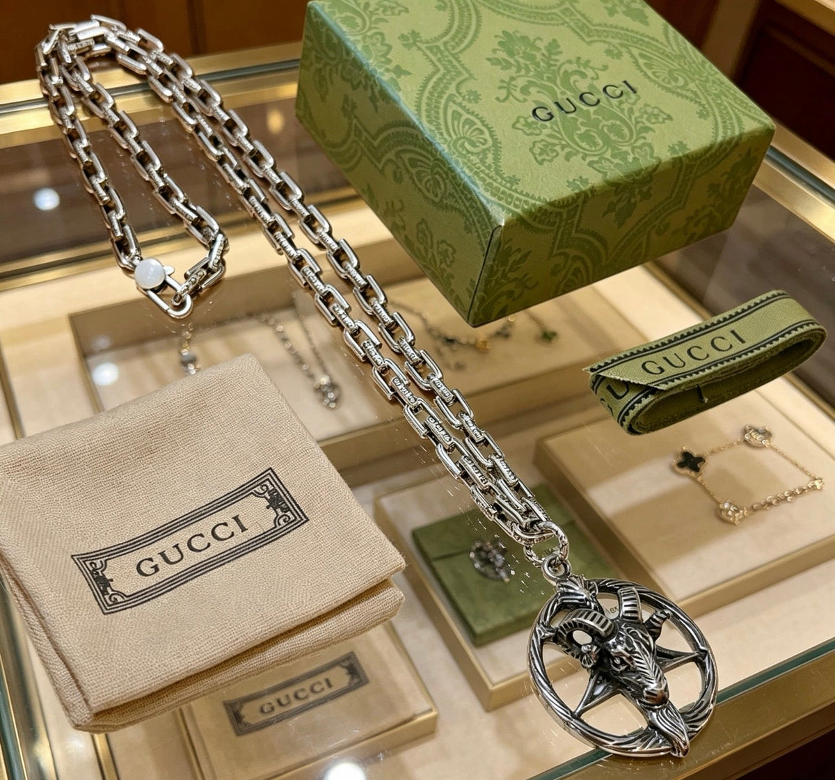 Gucci Anger Forest Chain Distressed Vintage Silver-Tone Necklace – Style 53 - image 9