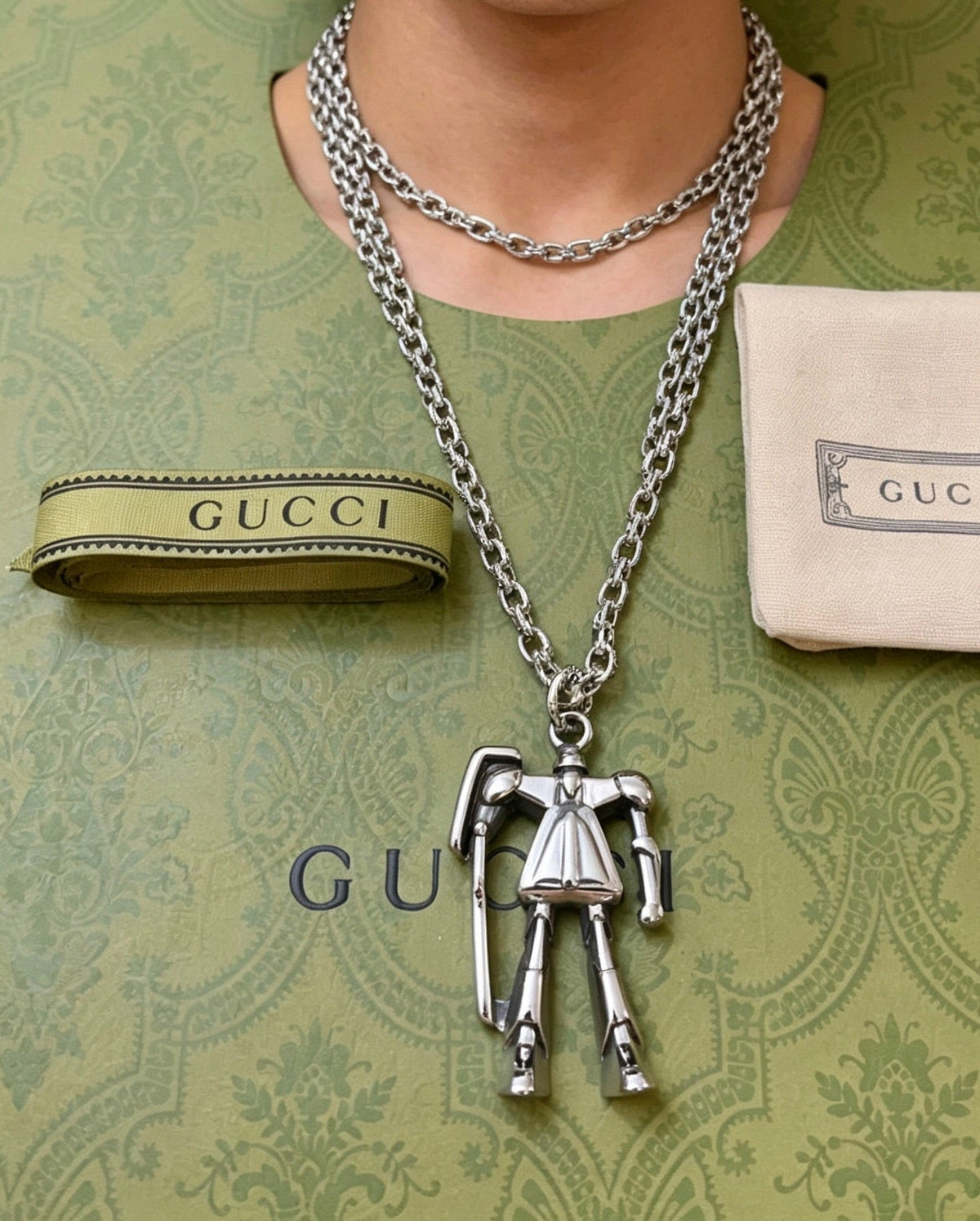 Gucci Anger Forest Chain Distressed Vintage Silver-Tone Necklace – Style 22 - image 6