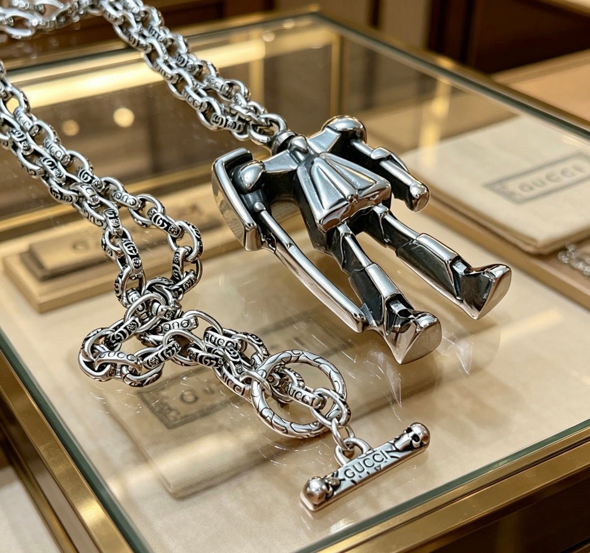 Gucci Anger Forest Chain Distressed Vintage Silver-Tone Necklace – Style 22 - image 4