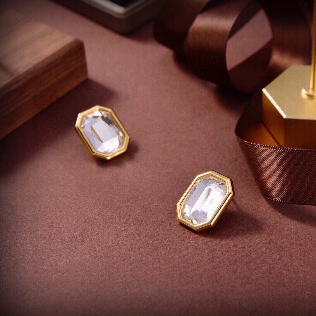Balenciaga Square Crystal Brass 18K Gold-Tone Stud Earrings - image 7