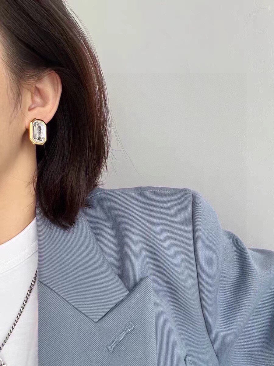 Balenciaga Square Crystal Brass 18K Gold-Tone Stud Earrings - image 2