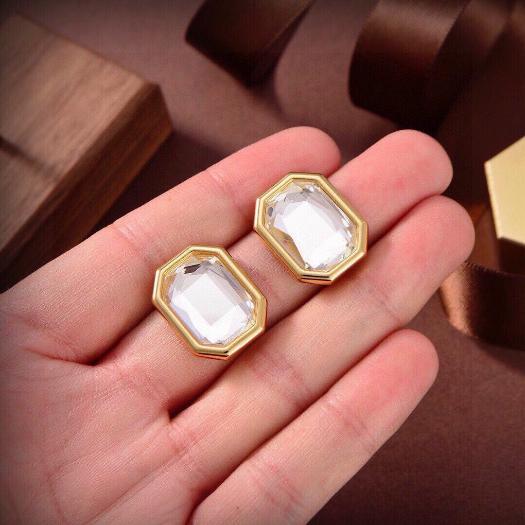 Balenciaga Square Crystal Brass 18K Gold-Tone Stud Earrings - image 8