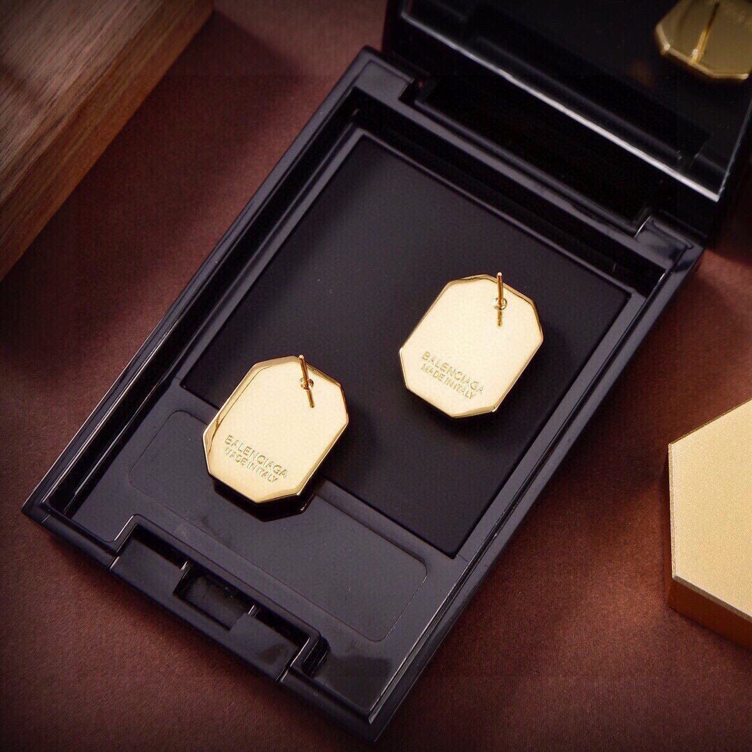 Balenciaga Square Crystal Brass 18K Gold-Tone Stud Earrings - image 5