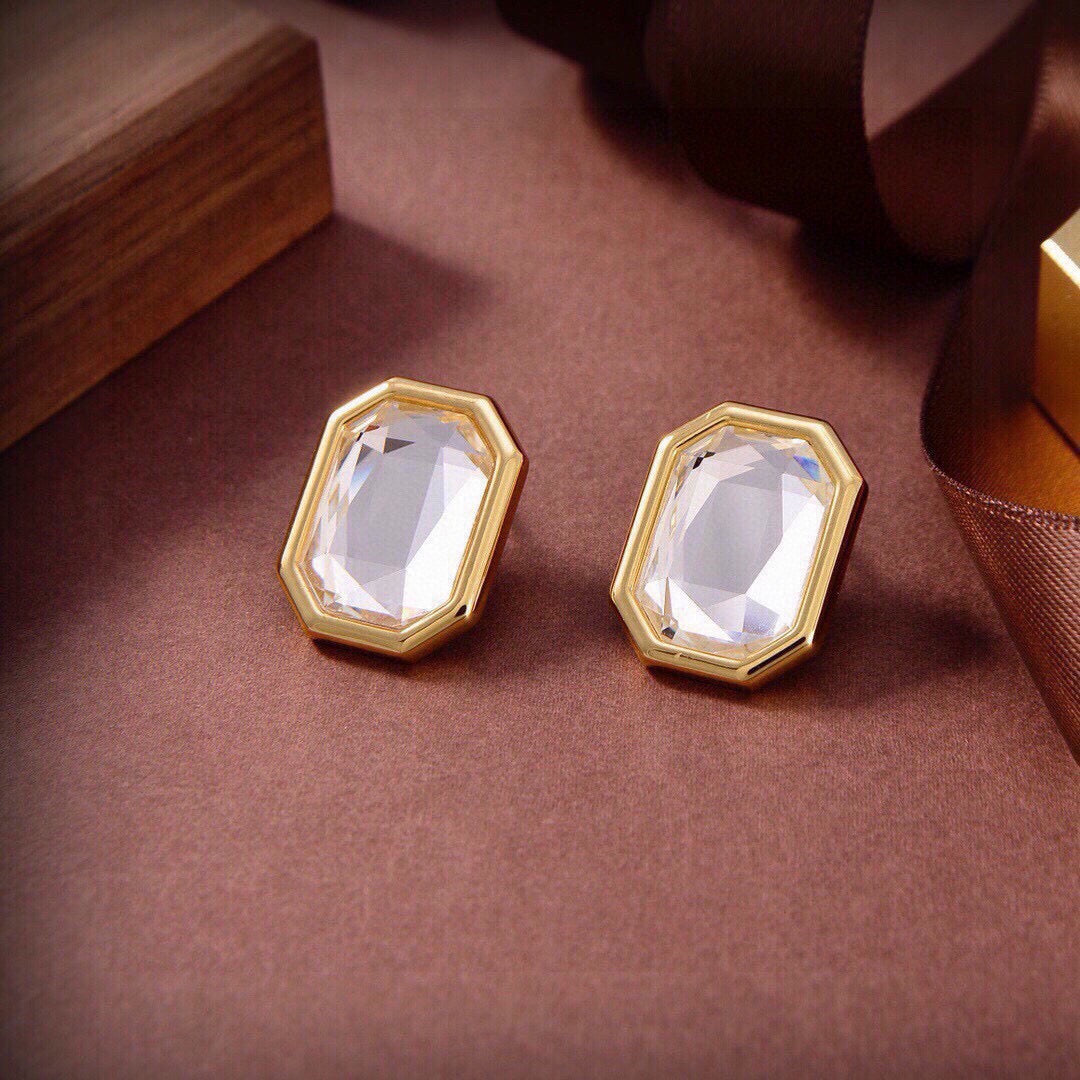 Balenciaga Square Crystal Brass 18K Gold-Tone Stud Earrings - image 1