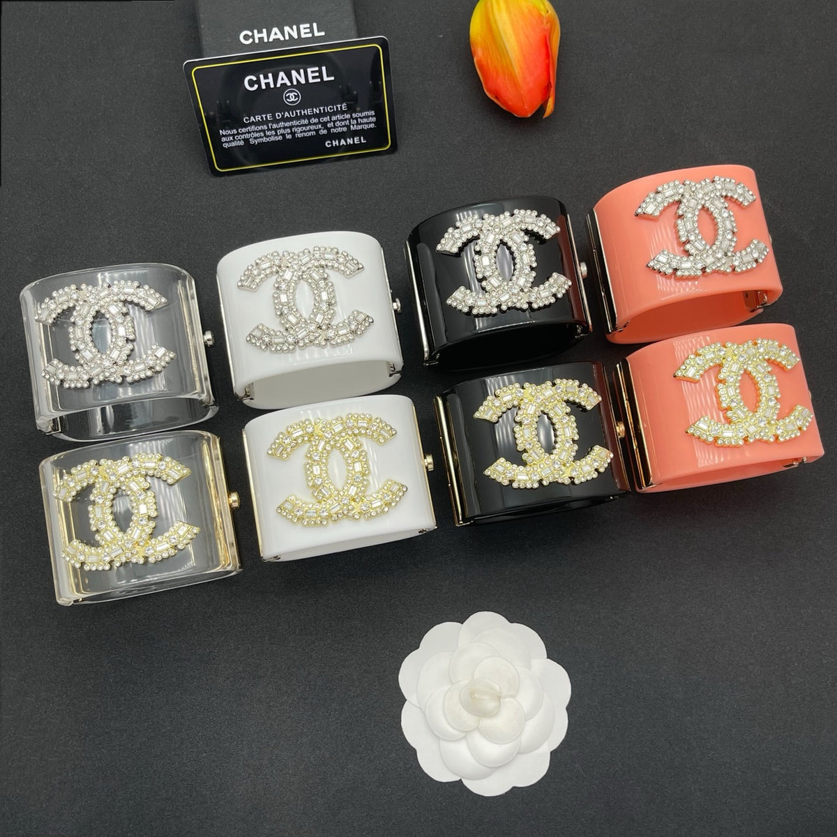 Chanel style acrylic resin bracelets - product photo 8
