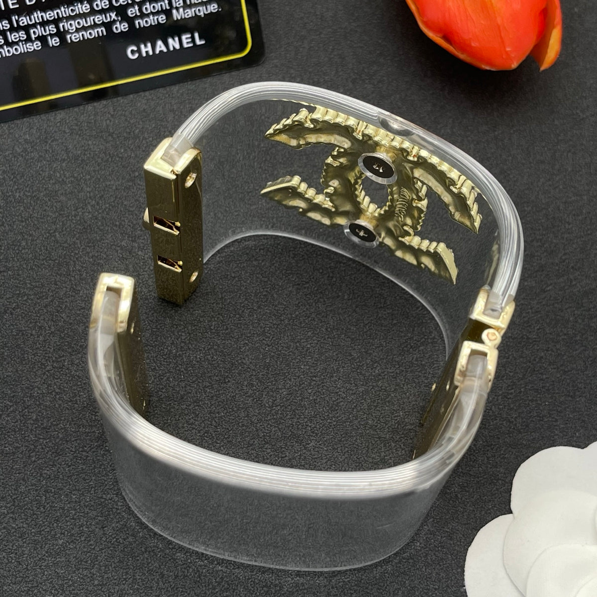 Chanel style acrylic resin bracelets - product photo 6