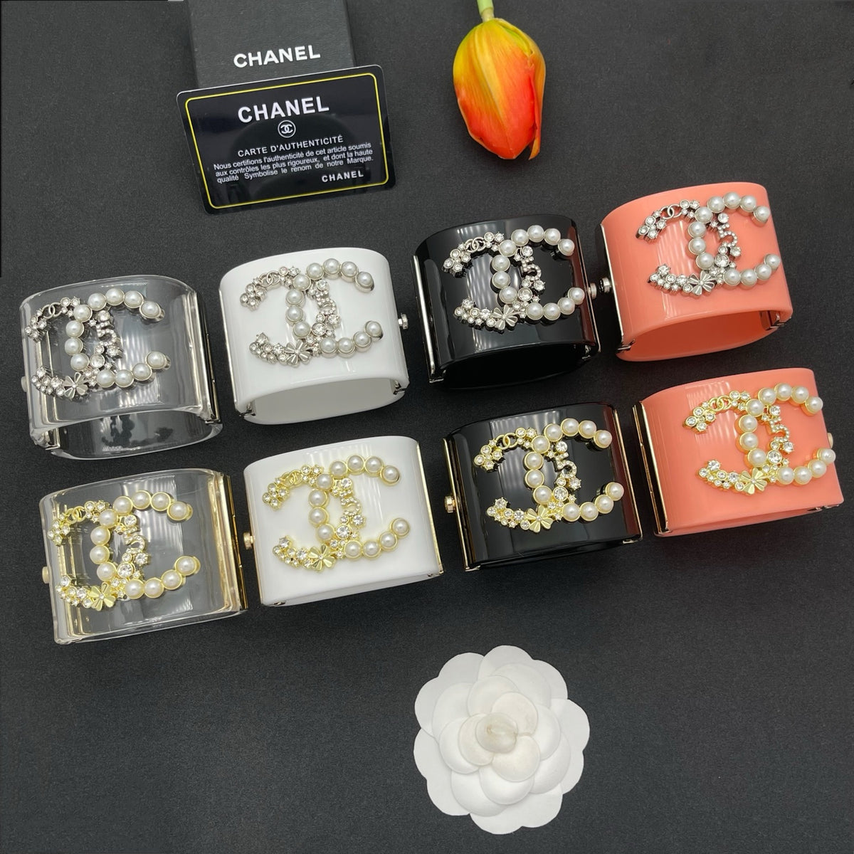 Chanel style acrylic resin bracelets - product photo 8