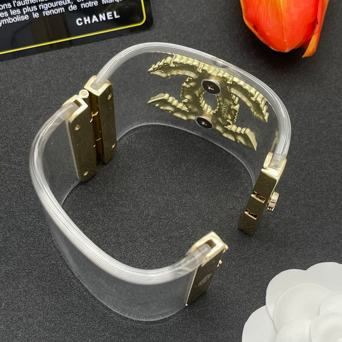 Chanel style acrylic resin bracelets - product photo 6