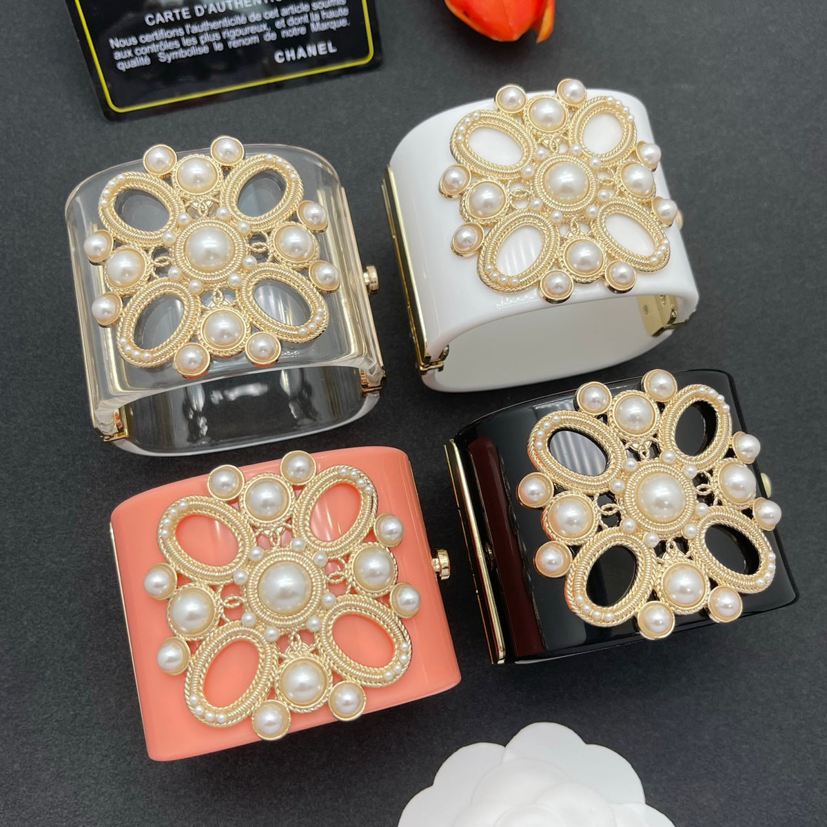 Chanel style acrylic resin bracelets - product photo 8