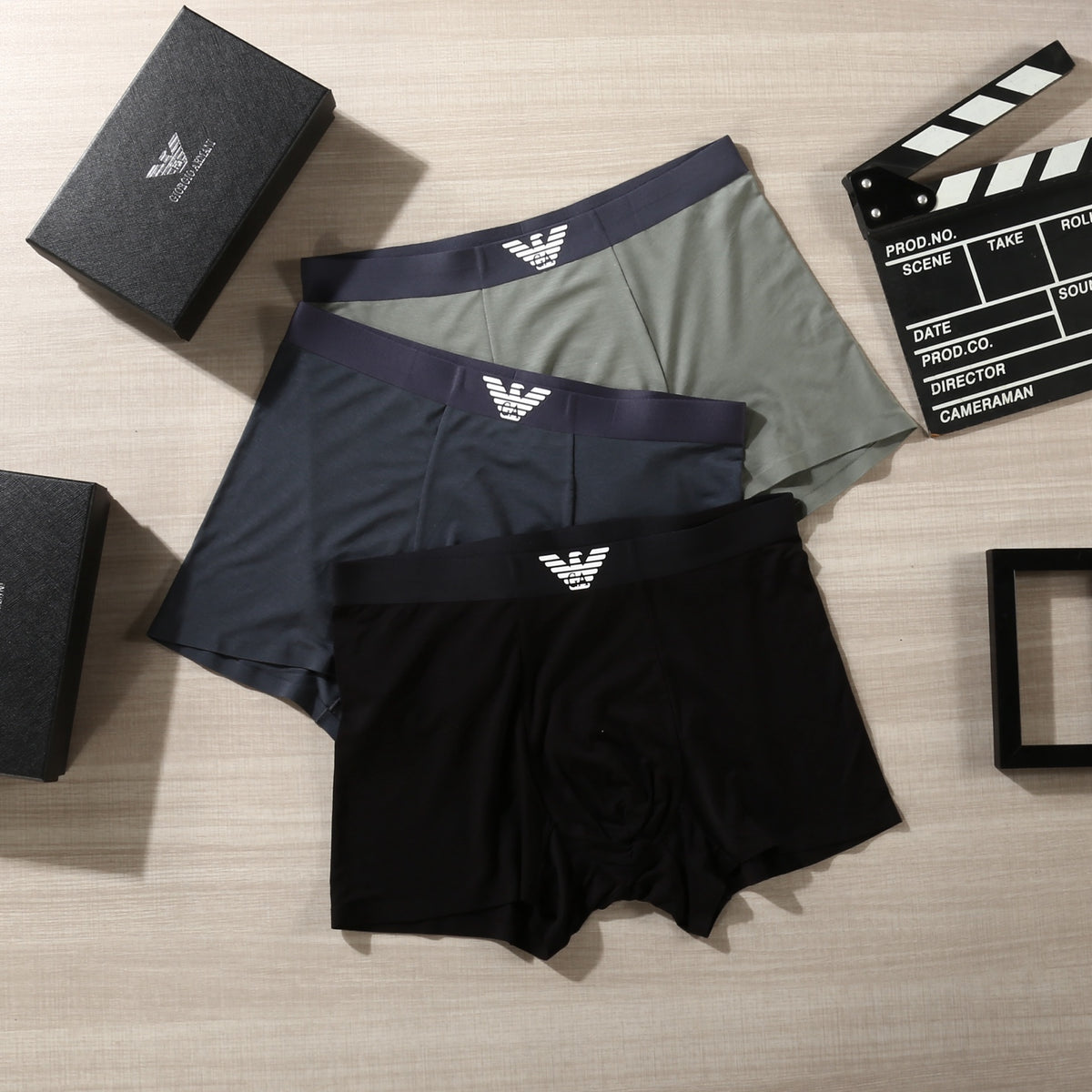 Emporio Armani Black Wing Waist Detail Boxer Briefs, image 3