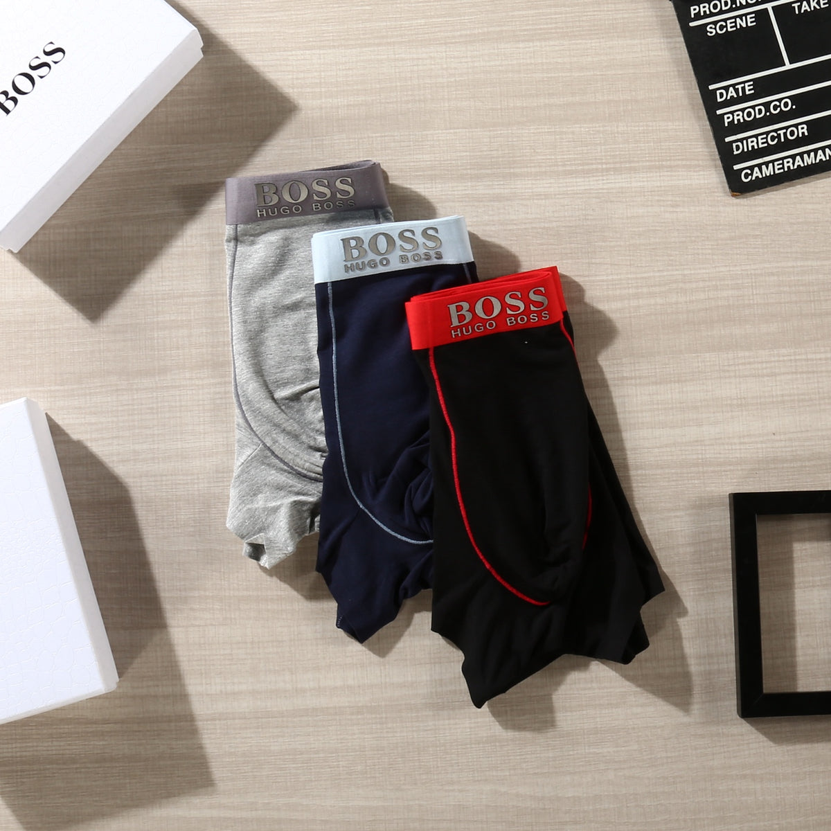 BOSS Black Red Blue Waist Contrast Seam Boxer Briefs, image 5