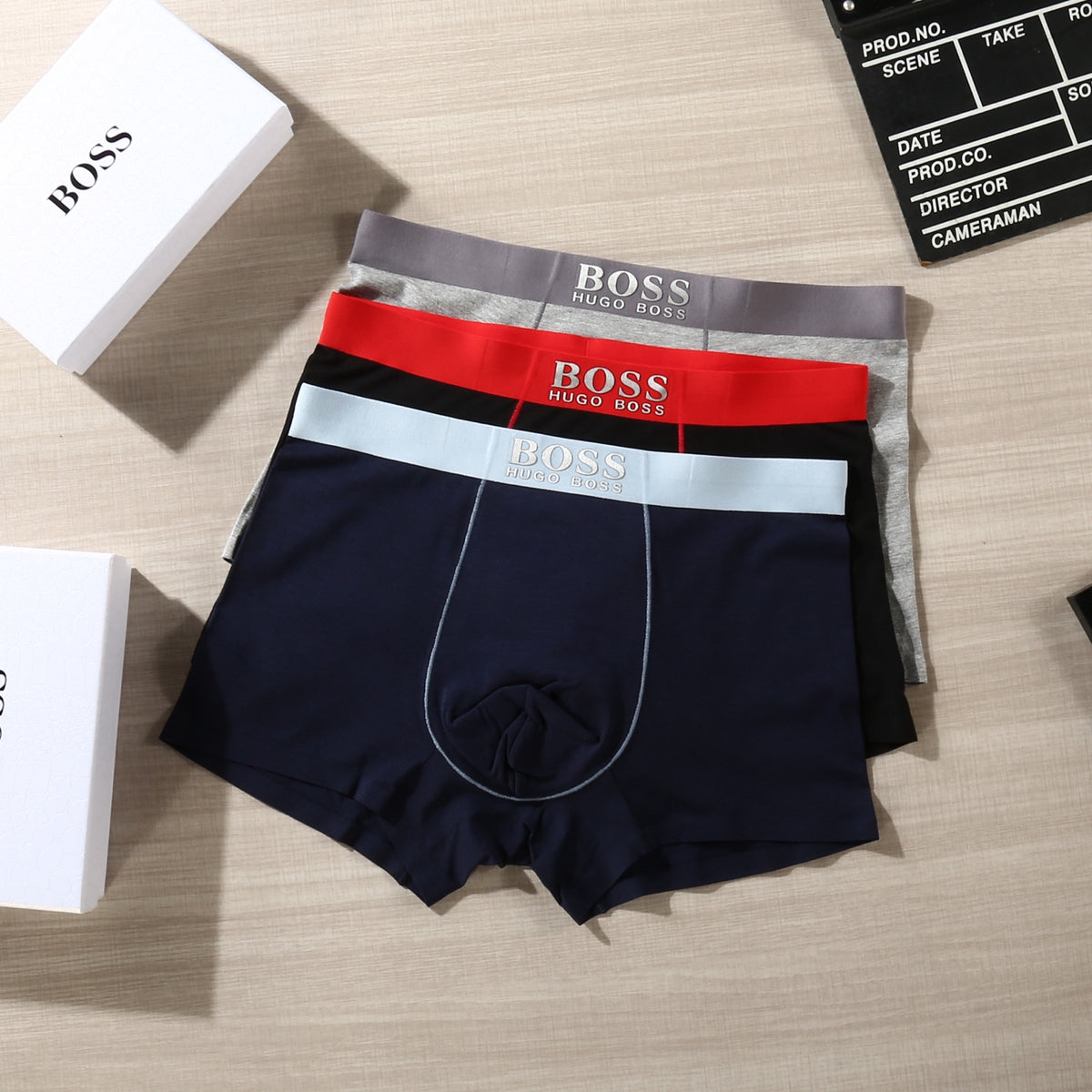 BOSS Black Red Blue Waist Contrast Seam Boxer Briefs, image 2